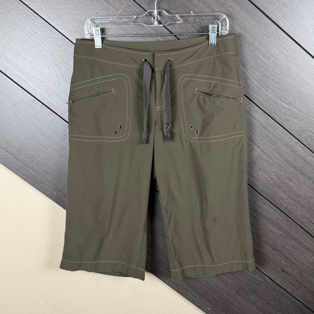 Athleta Women's Brown Capri Pants Size 8 Stretch Zip Pockets Drawstring Y2K